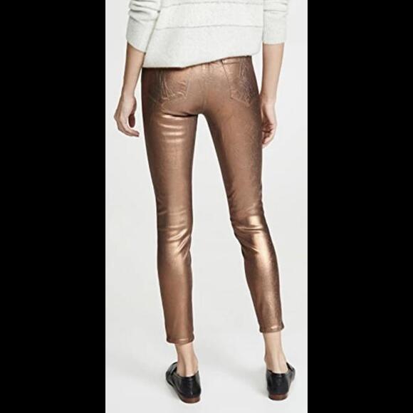 L’Agence Margot Coated Crop High Rise Skinny Jeans Bronzed Foil - Picture 2 of 8